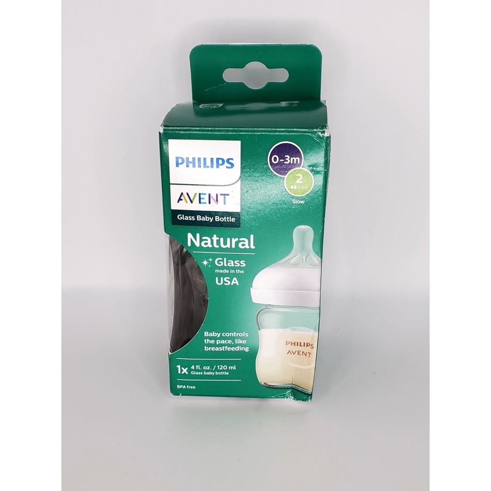 Philips Avent Glass Natural Baby Bottle with‎ Natural Response Nipple 4oz 1pk
